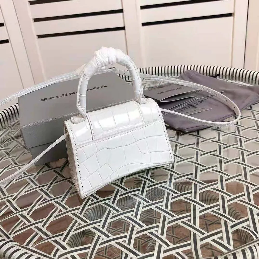 Balenciaga Hourglass Mini Top Handle Bag in White Shiny Crocodile Embossed Calfskin for Women Balenciaga Hourglass Mini Top Handle Bag in White Shiny Crocodile Embossed Calfskin for Women