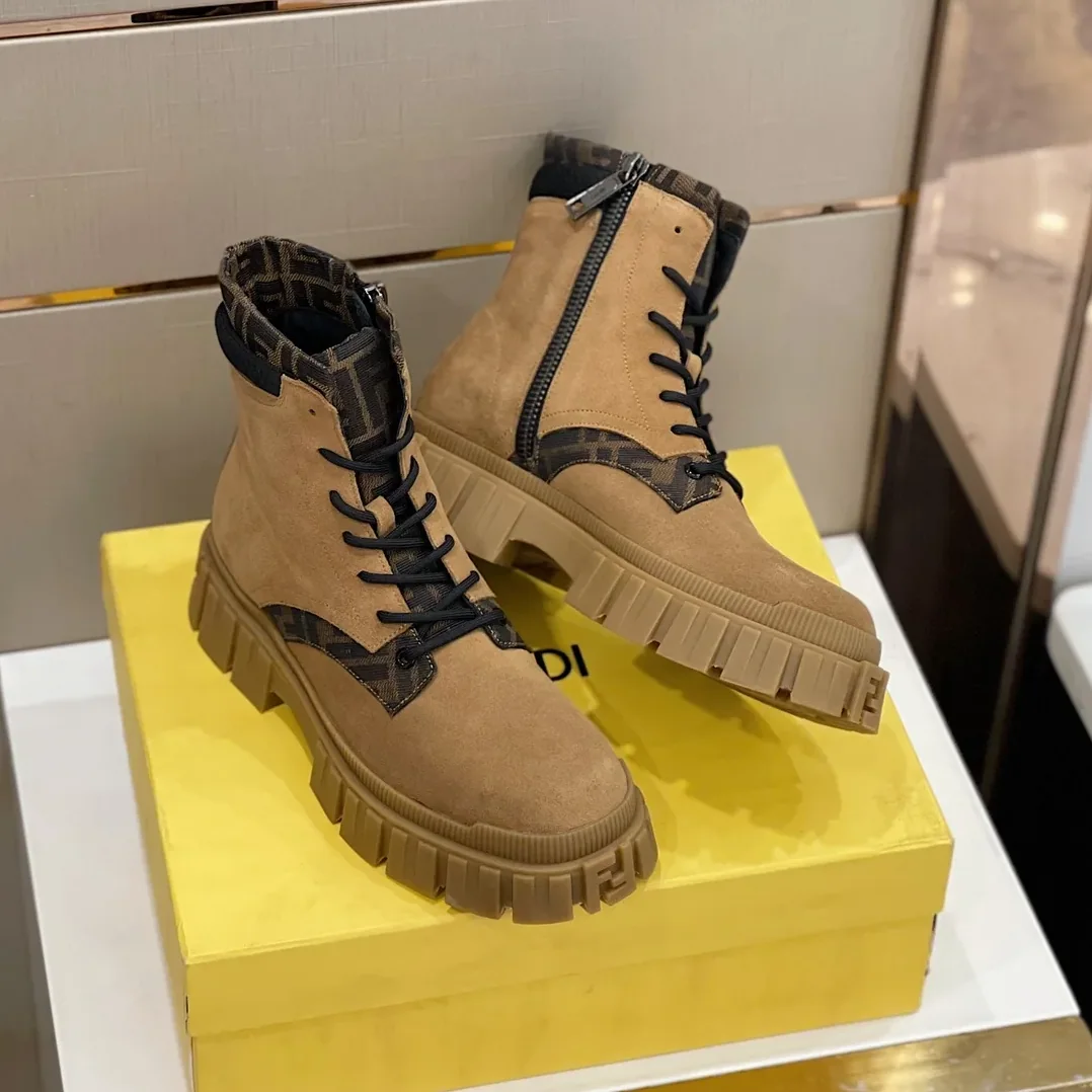 Fendi FD Fendi Force Lace in Up Ankle Boots Brown