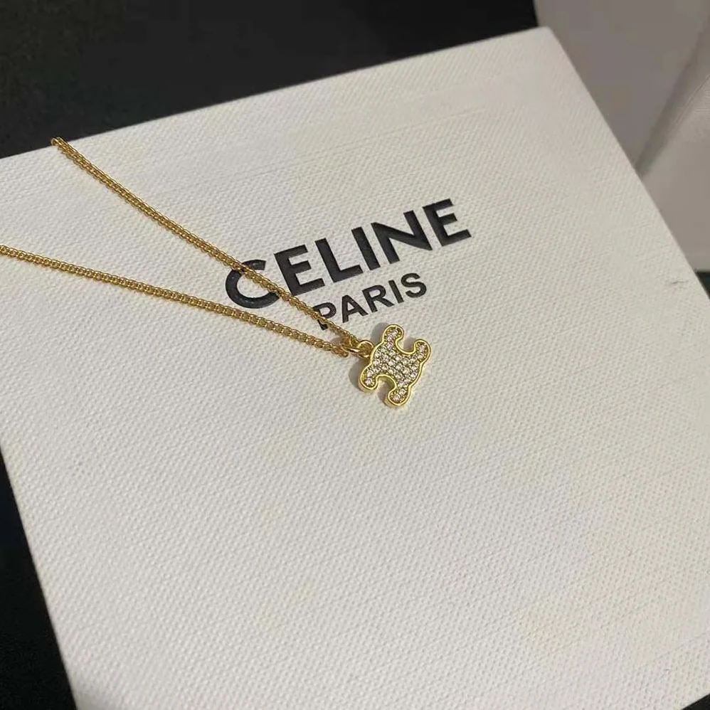 Celine Triomphe Rhinestone Necklace in Brass with Gold Finish and Crystals for Women Celine Triomphe Rhinestone Necklace in Brass with Gold Finish and Crystals for Women