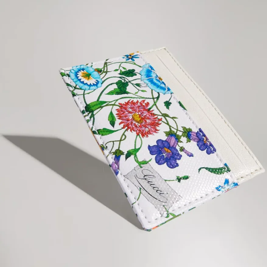 Gucci Flora Motif Card Case / White in Multicolor Palladium Hardware