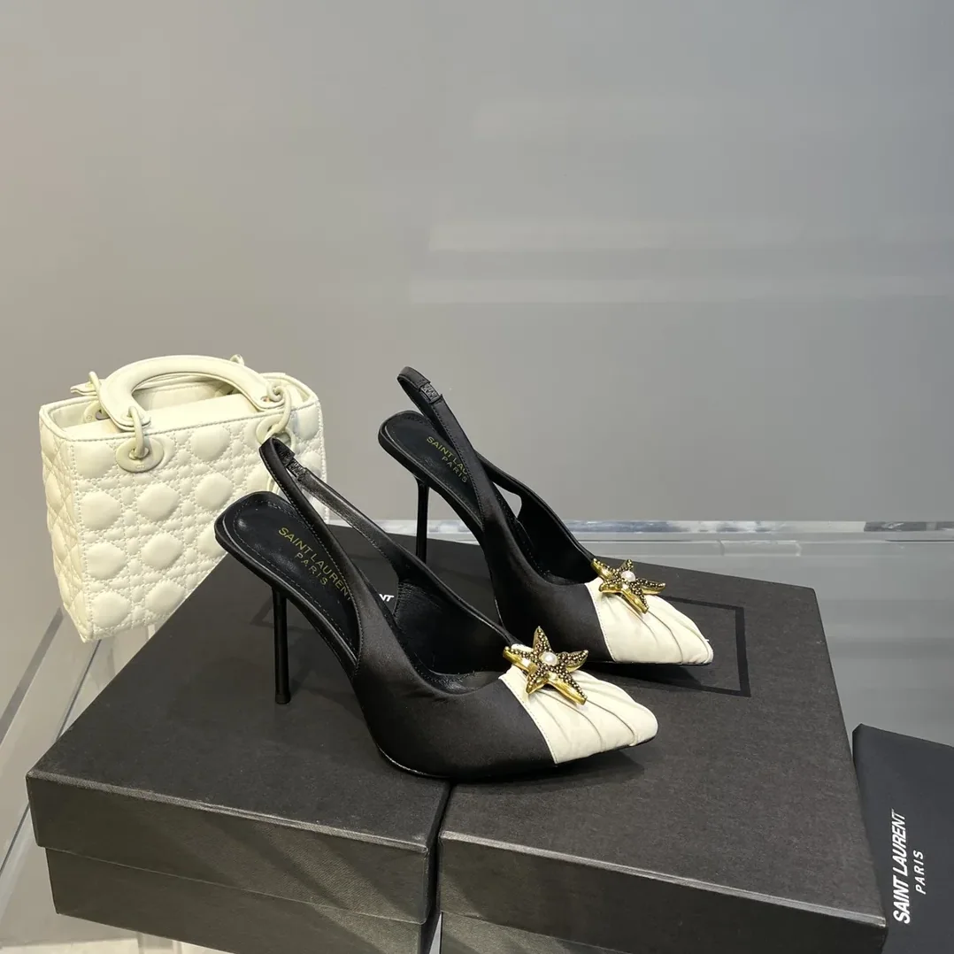 Saint Laurent Silk Slingback Pumps Black YSL Saint Laurent Silk Slingback Pumps Black YSL