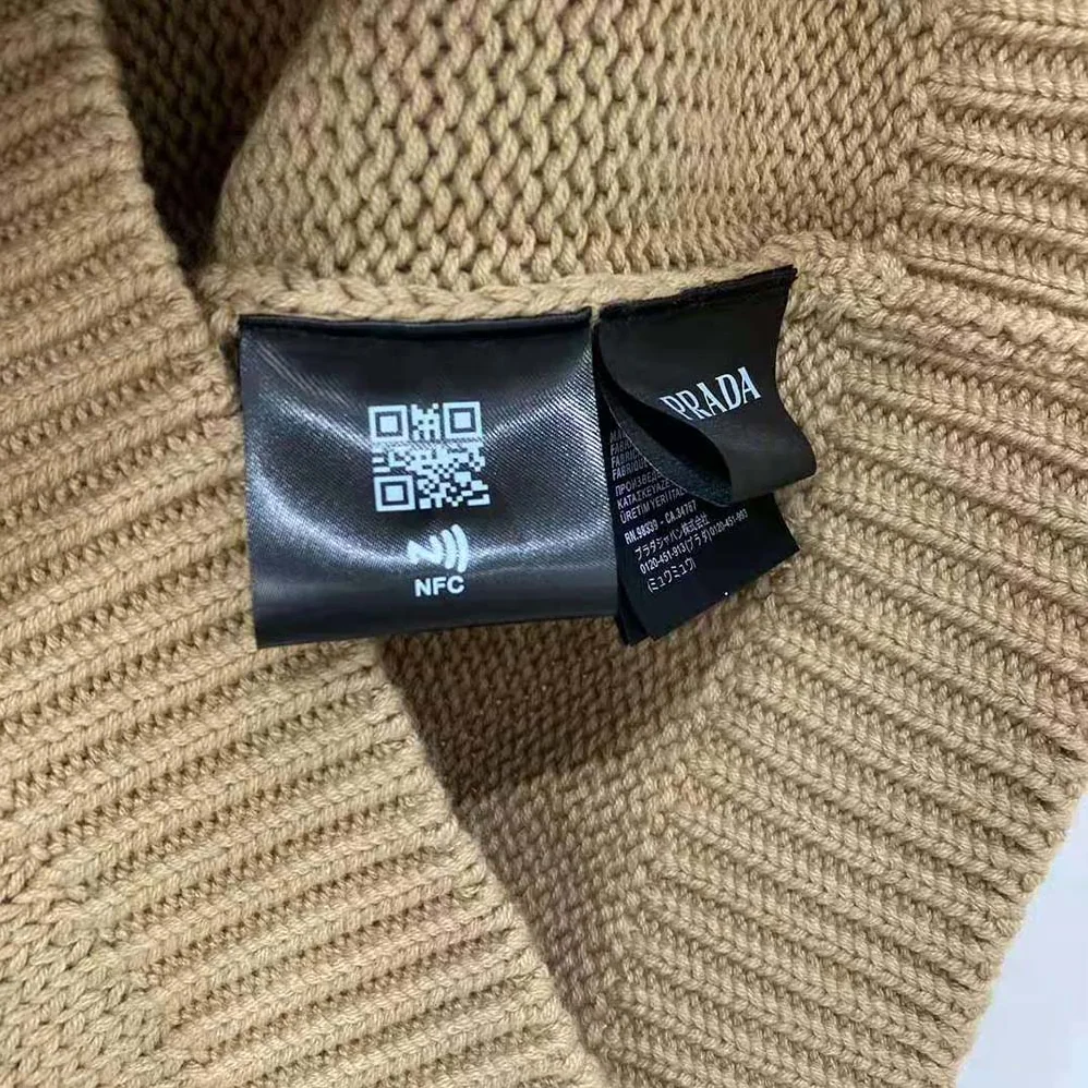 Prada Camel Hair Cardigan with Knit Triangle Logo for Women Prada Camel Hair Cardigan with Knit Triangle Logo for Women