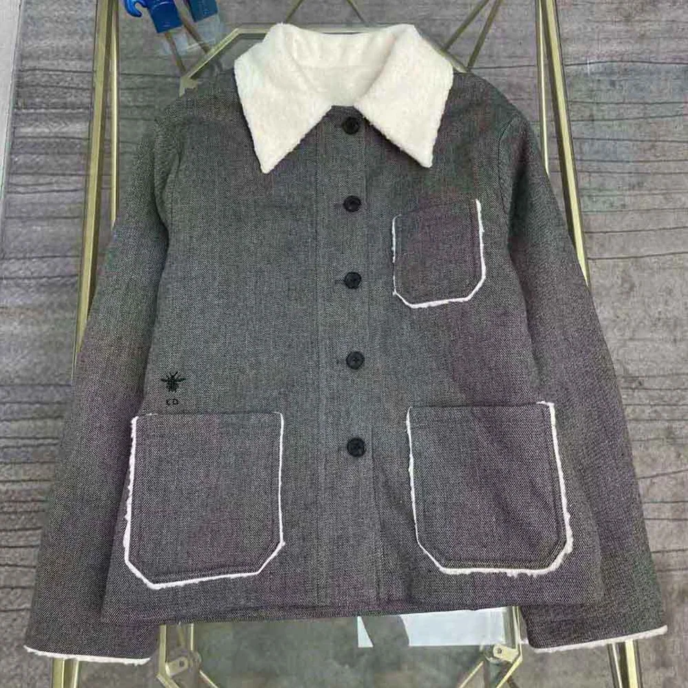Dior Faux-Shearling Caro Jacket Gray Technical Cotton Drill for Women
