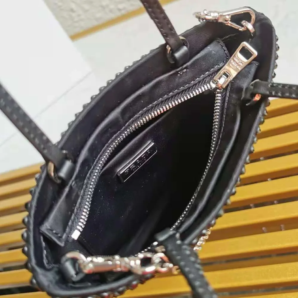 Prada Satin Handbag with Decoration for Women in Black Prada Satin Handbag with Decoration for Women in Black