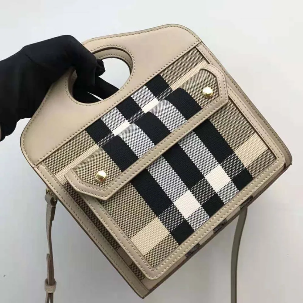 Burberry Mini Check Canvas and Leather Pocket Bag for Women Burberry Mini Check Canvas and Leather Pocket Bag for Women