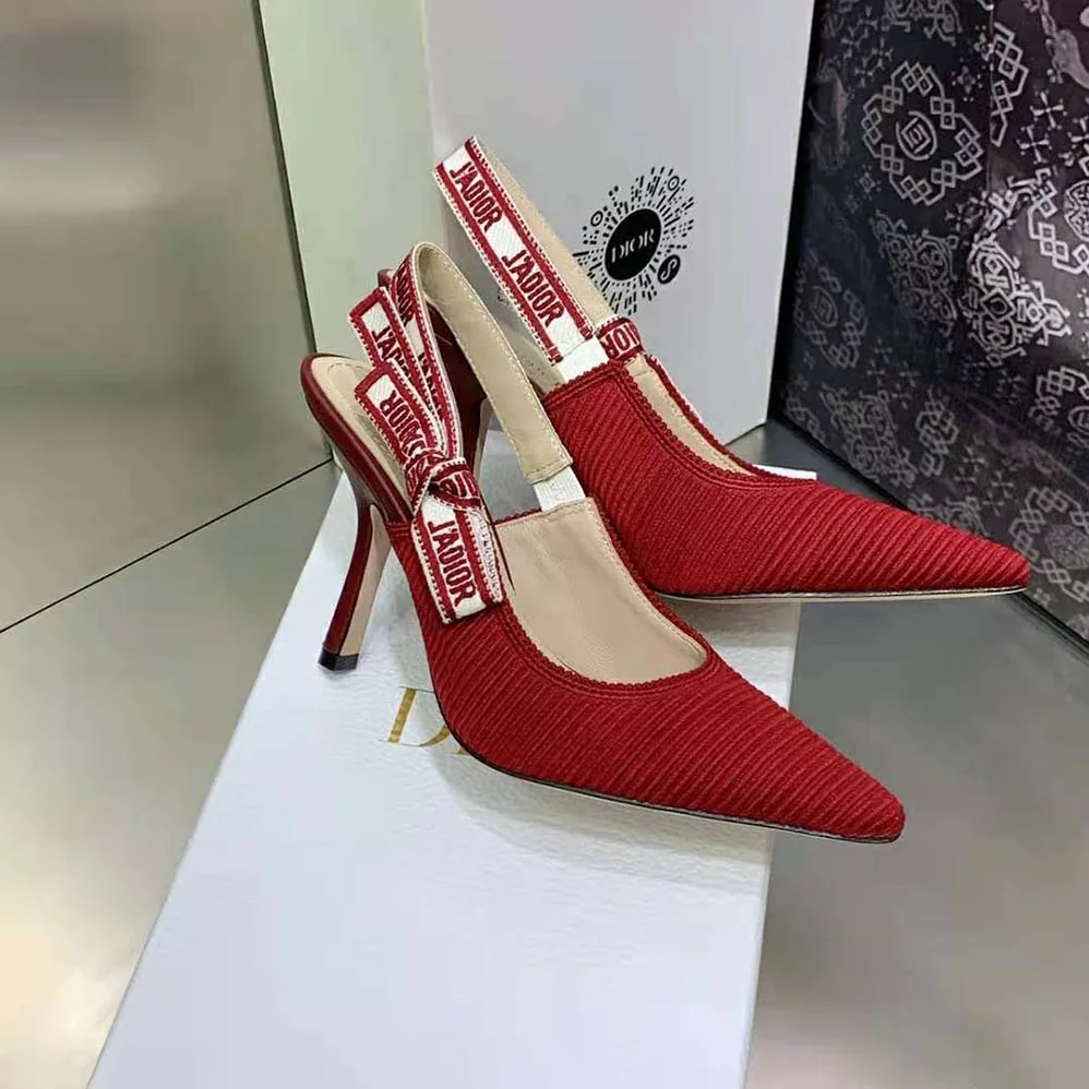 Dior J'Adior Slingback Pump Cherry Red Embroidered Cotton for Women