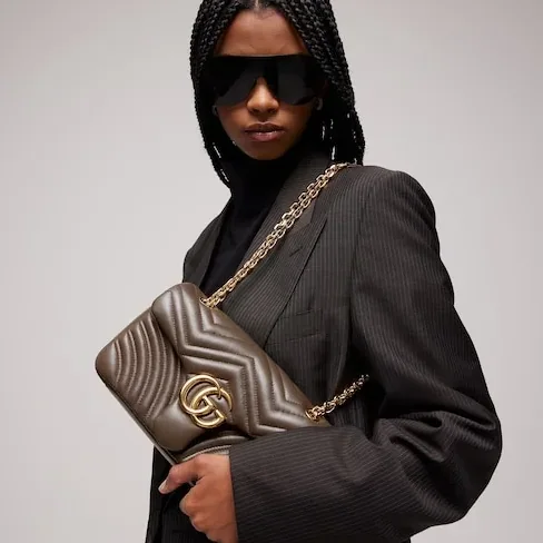 Gucci Marmont Medium Shoulder Bag in Dark Taupe Gold Hardware