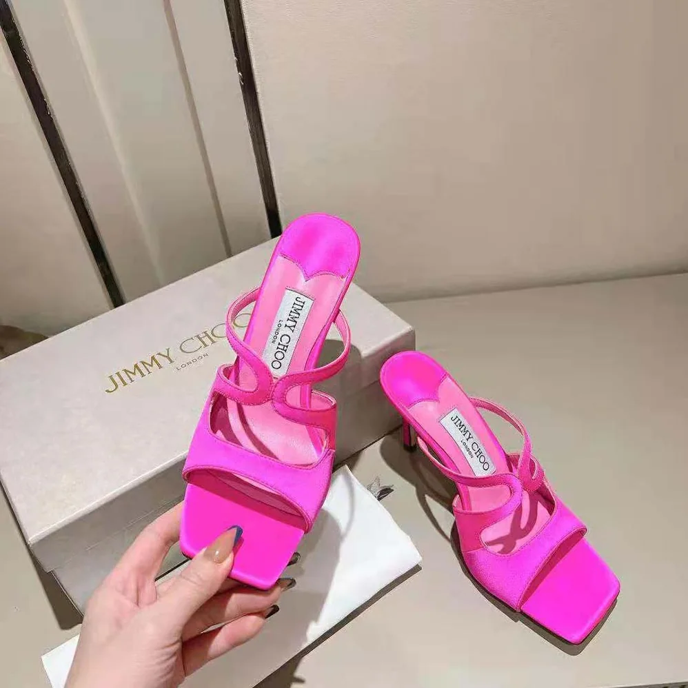 Jimmy Choo Anise 95 Fuchsia Satin Mules in 95mm Heel Height for Women Jimmy Choo Anise 95 Fuchsia Satin Mules in 95mm Heel Height for Women