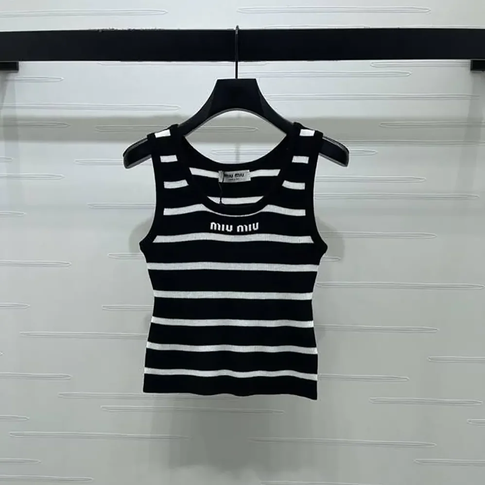 Miu Miu Striped Knitted Sports Vest for Women in Black Miu Miu Striped Knitted Sports Vest for Women in Black