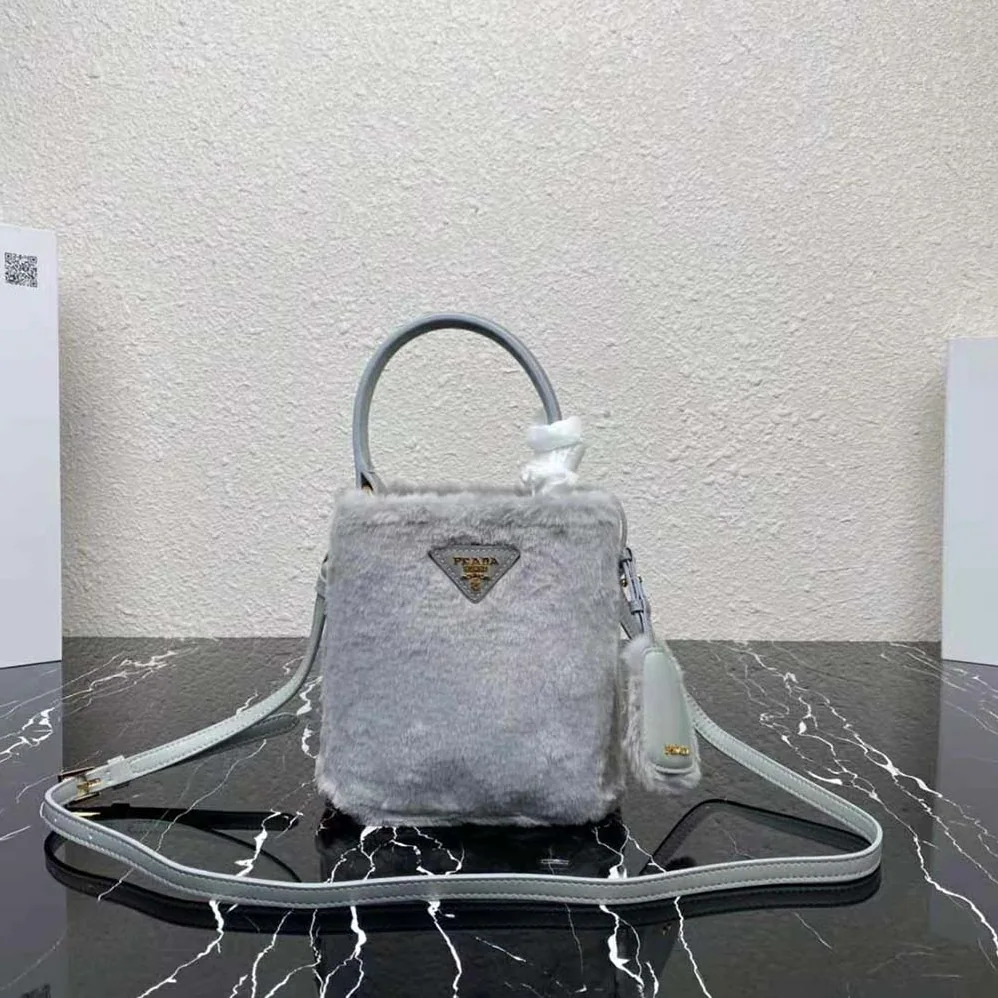 Prada Panier Shearling Mini-Bag for Women in Silver Prada Panier Shearling Mini-Bag for Women in Silver