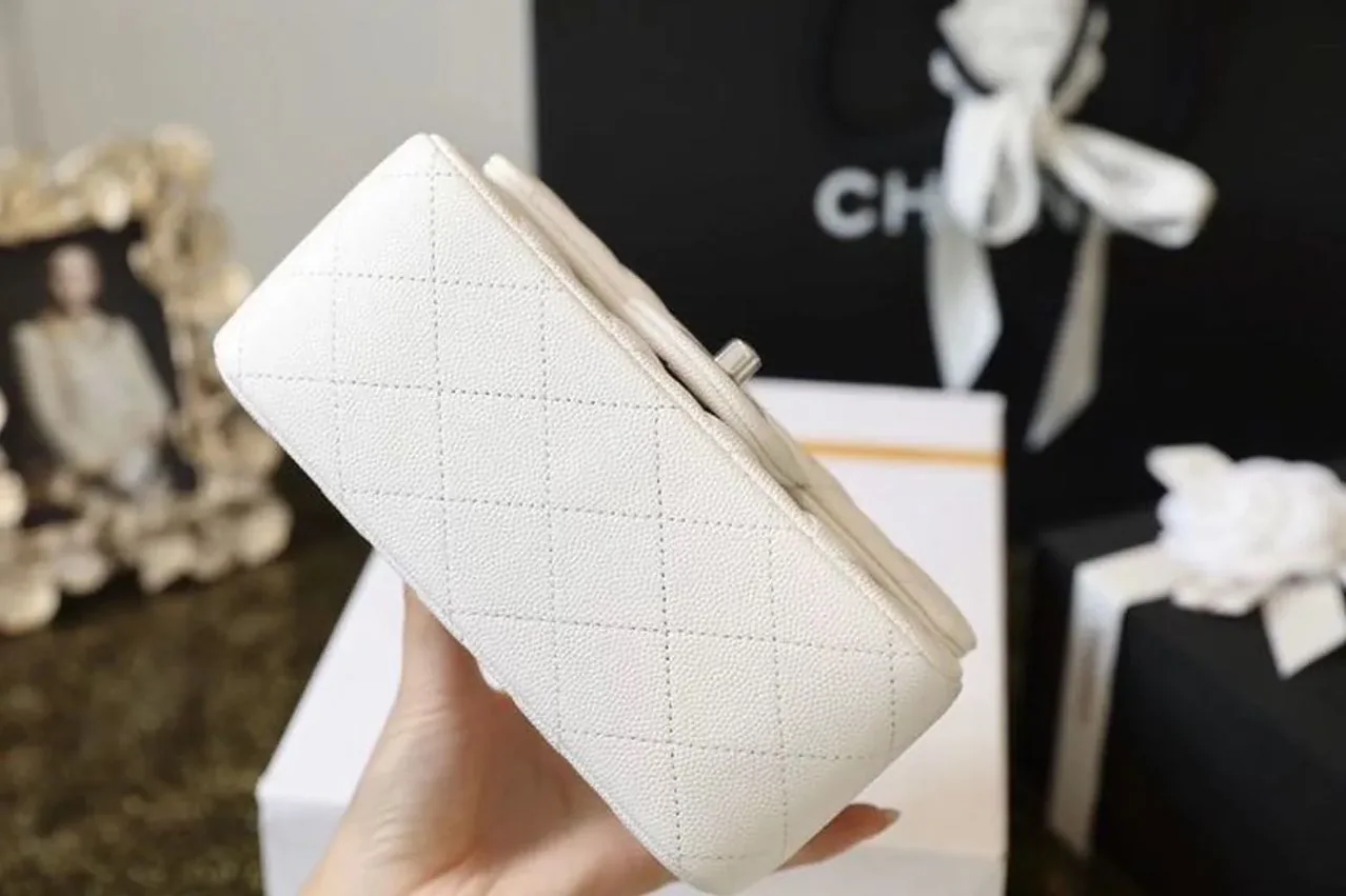Chanel Classic Flap Bag Mini Crossbody in White Silver Hardware