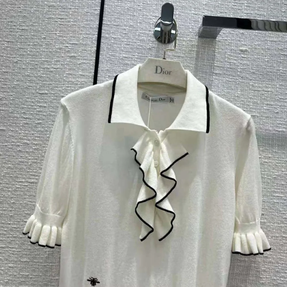Dior Short-Sleeved Sweater White Cashmere and Silk Knit for Women