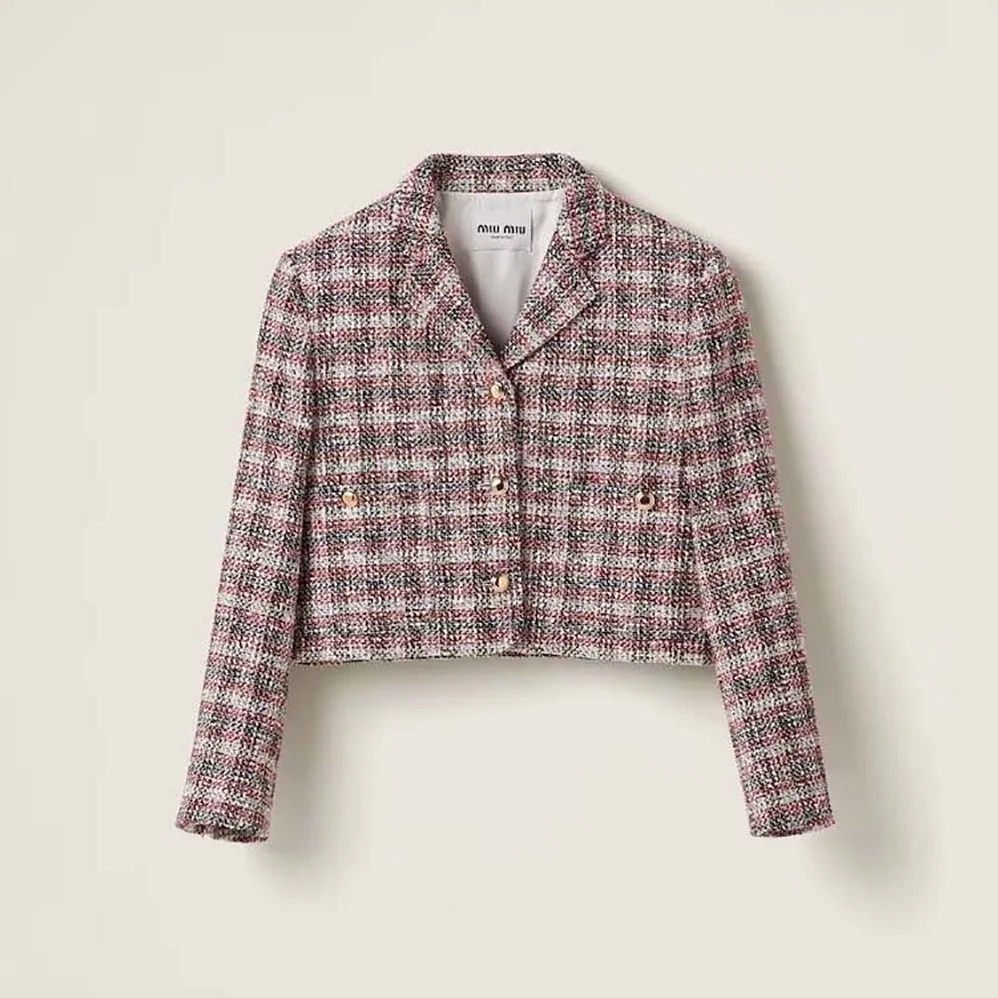 Miu Miu Single-breasted Check Jacket With Embroidered Miu Miu Logo for Women