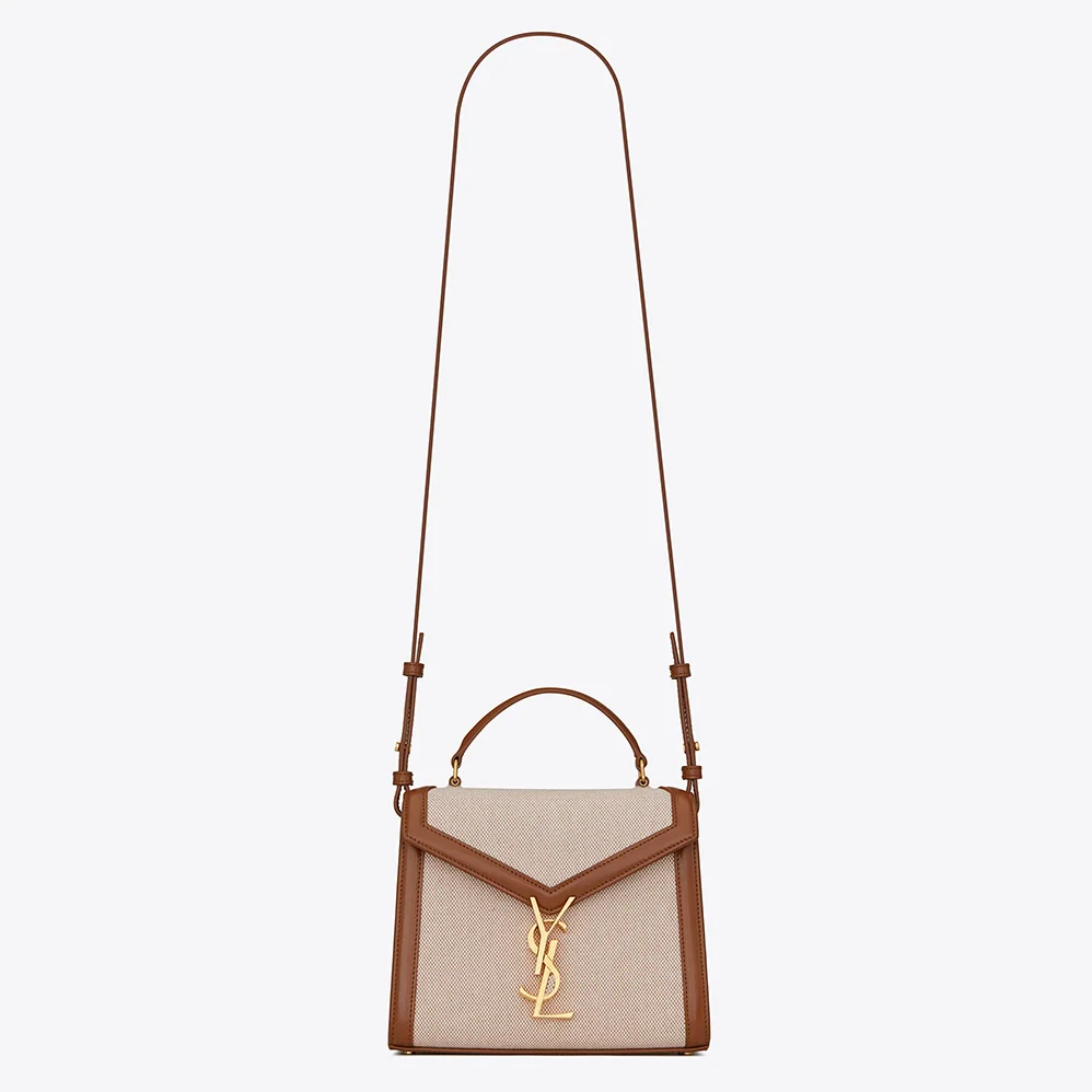 Saint Laurent YSL Cassandra Mini Top Handle Bag in Canvas and Smooth Leather for Women Saint Laurent YSL Cassandra Mini Top Handle Bag in Canvas and Smooth Leather for Women
