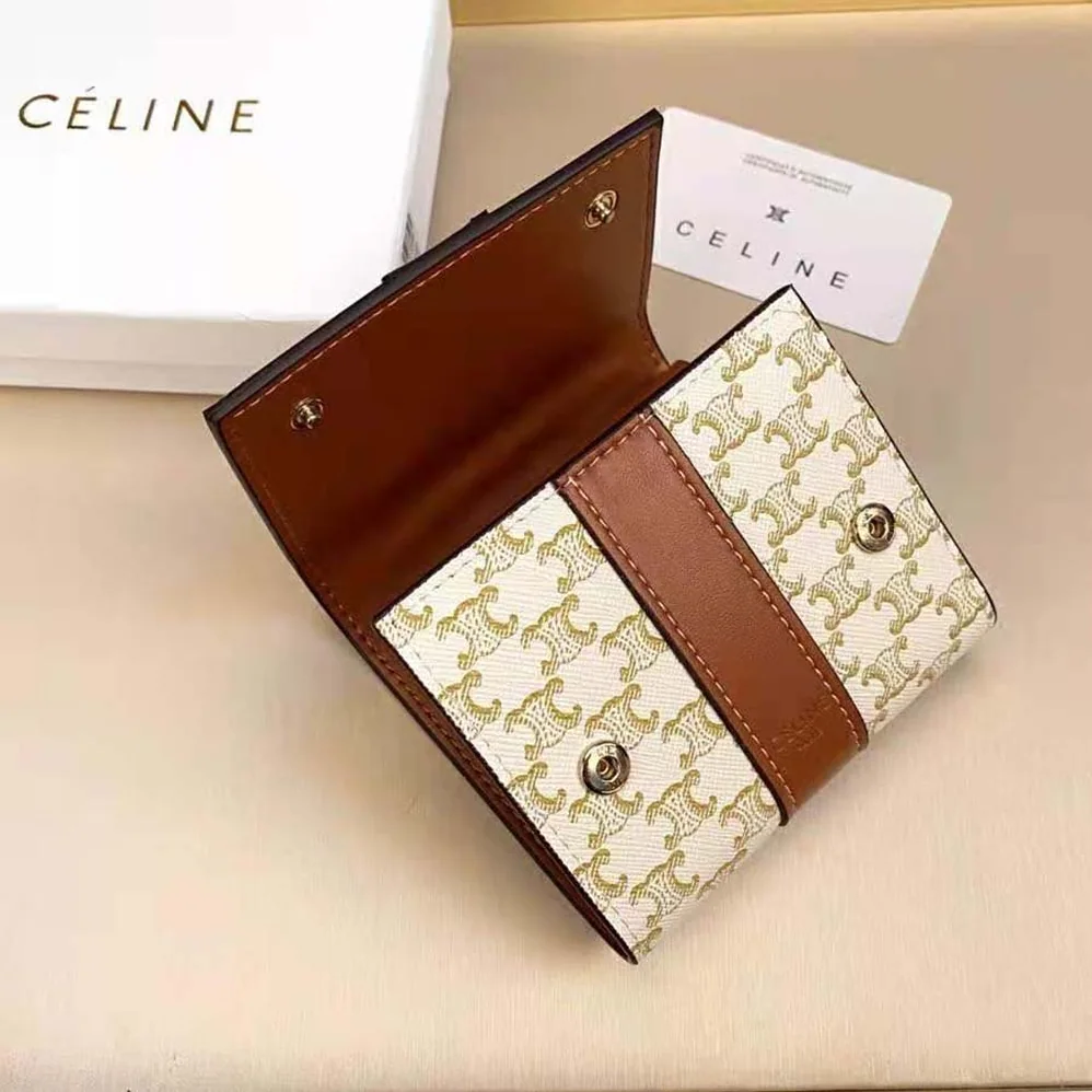 Celine Small Trifold Wallet in Triomphe Canvas and Lam for Women Celine Small Trifold Wallet in Triomphe Canvas and Lam for Women