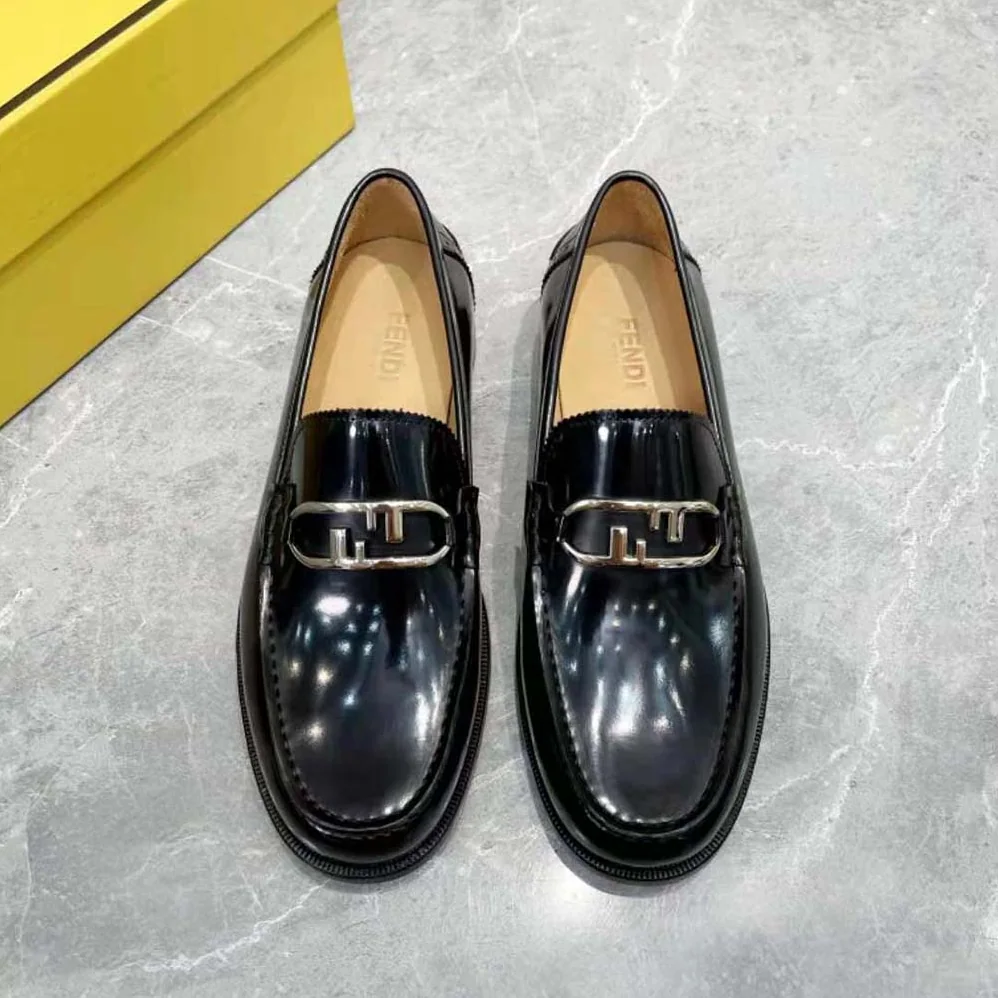 Fendi Black Leather Loafers with Fendi O'Lock Motif for Men Fendi Black Leather Loafers with Fendi O'Lock Motif for Men