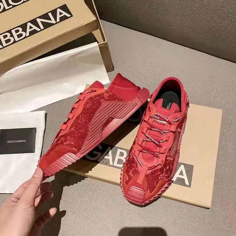 Dolce Gabbana D&G NS1 Slip on Sneakers in Mixed Materials for Women in Red Dolce Gabbana D&G NS1 Slip on Sneakers in Mixed Materials for Women in Red