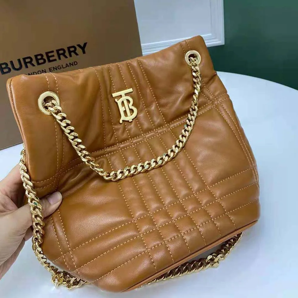 Burberry Small Quilted Lambskin Lola Bucket Bag for Women in Brown
