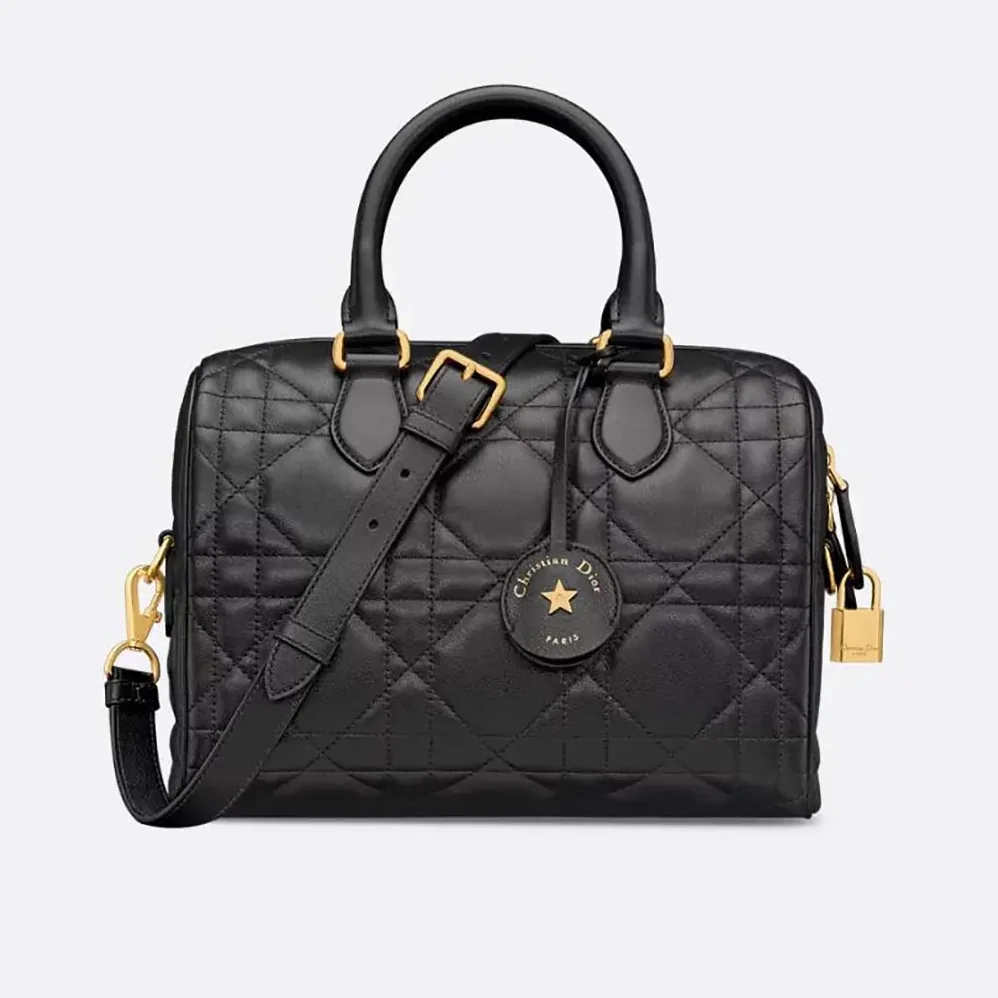 Dior Dior Groove 25 Bag Black Macrocannage Calfskin for Women