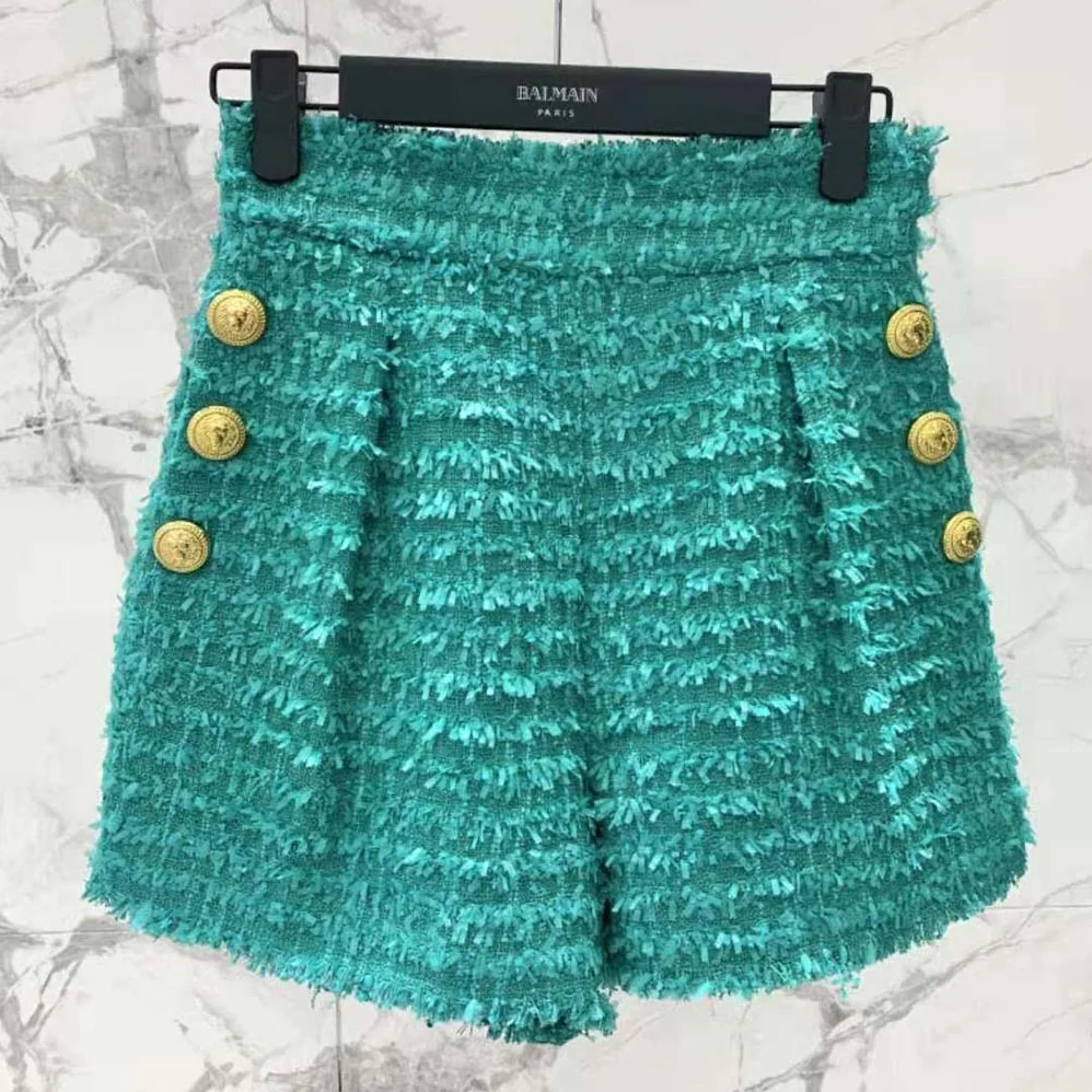 Balmain Flared Tweed Shorts for Women in Green