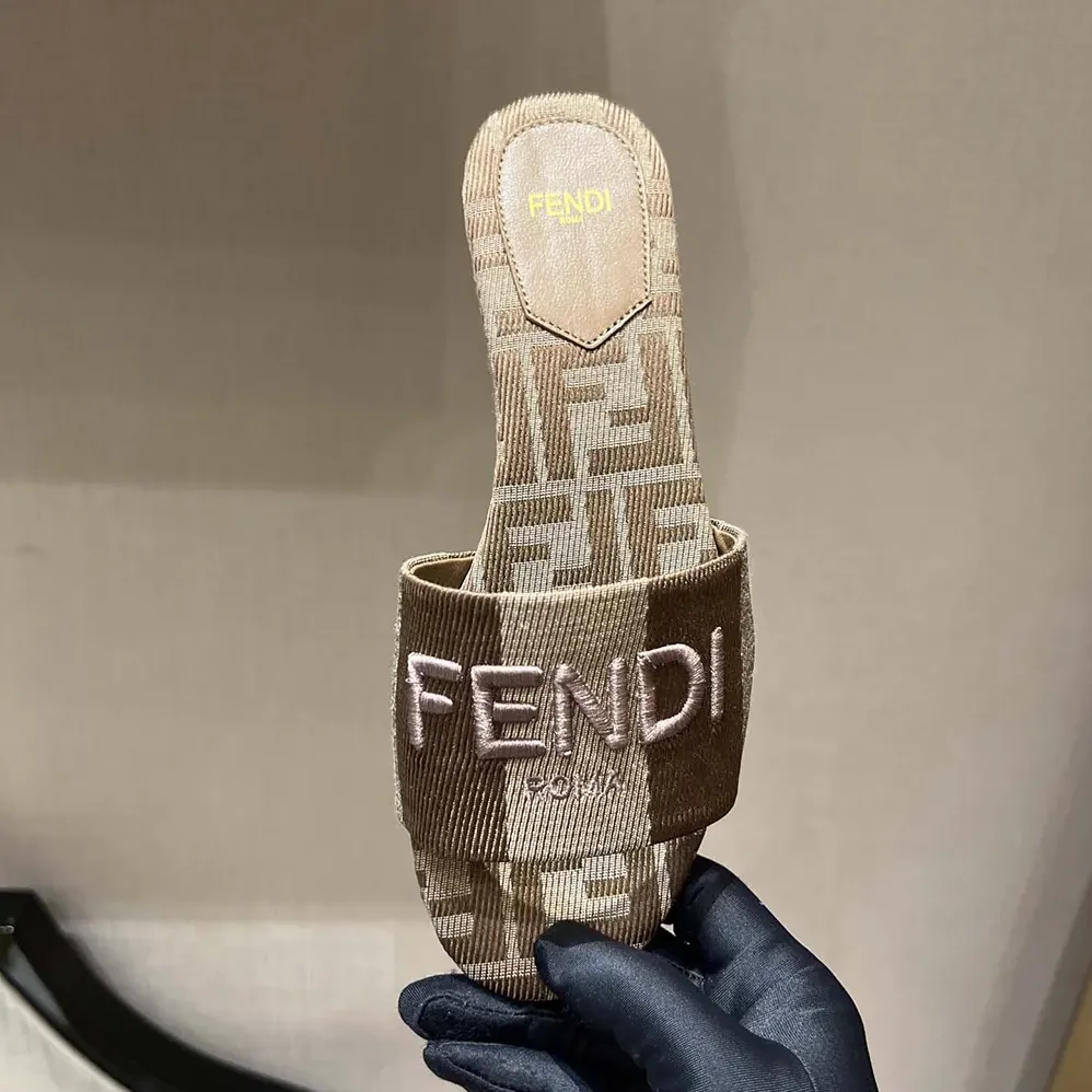 Fendi Sunshine Dove Gray Denim for Women in effect Jacquard Slides