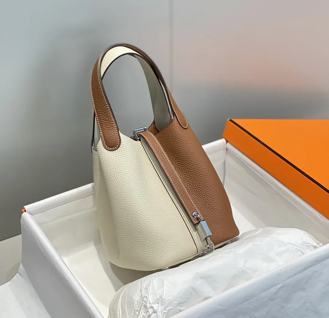 Hermes Picotin Lock 18 Bag Cream in Brown / Hermes Picotin Lock 18 Bag Cream in Brown /