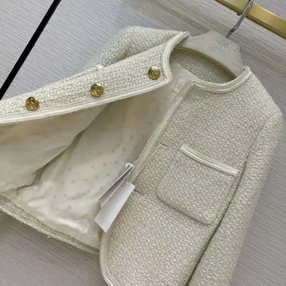 Celine Chasseur Jacket in Boucle Tweed for Women in White Celine Chasseur Jacket in Boucle Tweed for Women in White