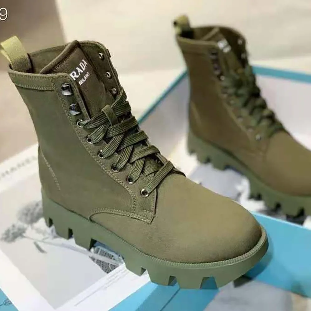 Prada Denim Laced Booties for Women in Green