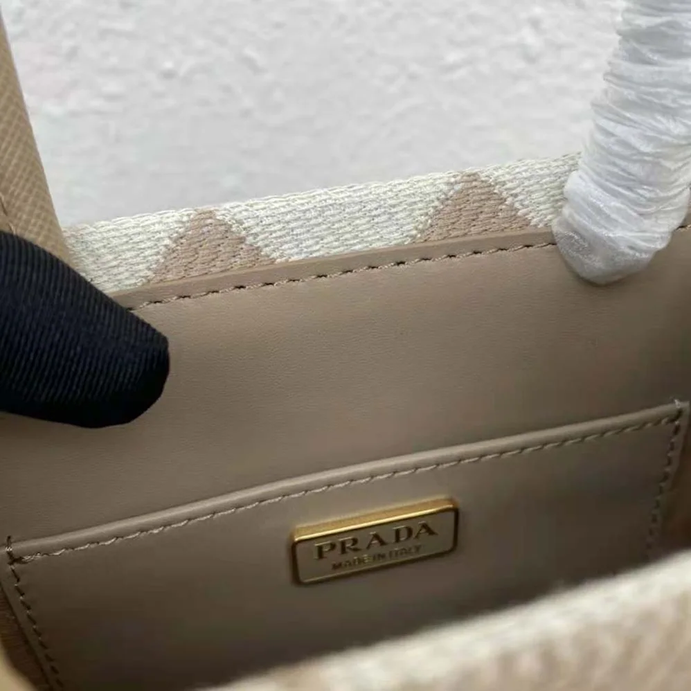 Prada Symbole Embroidered Fabric Mini Bag for Women in Beige Prada Symbole Embroidered Fabric Mini Bag for Women in Beige