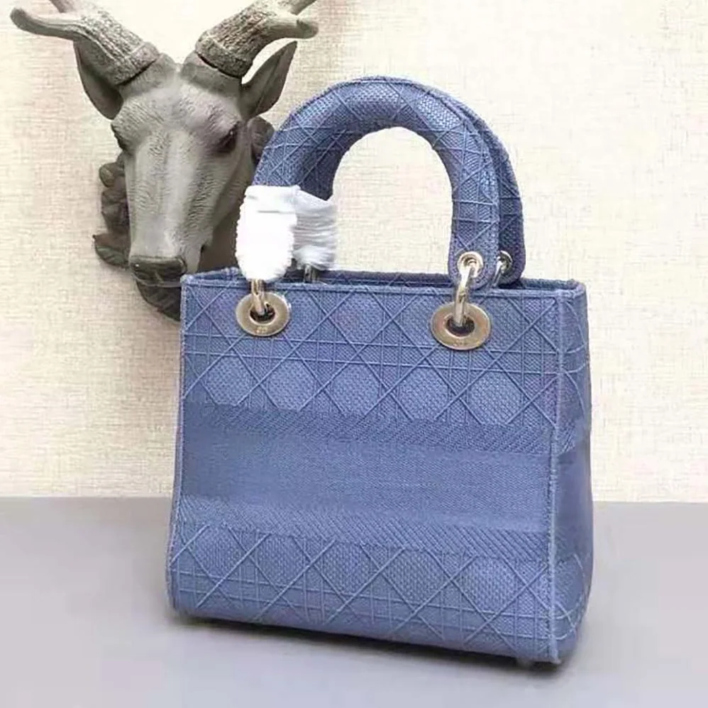 Dior Medium Lady D-Lite Bag Denim Blue Cannage Embroidery for Women Dior Medium Lady D-Lite Bag Denim Blue Cannage Embroidery for Women