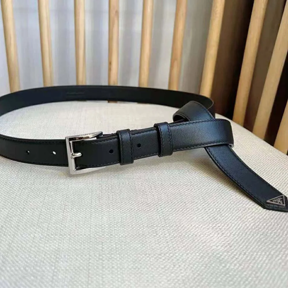 Prada N Leather Belt with Enameled-metal Triangle Logo for Unisex in Black
