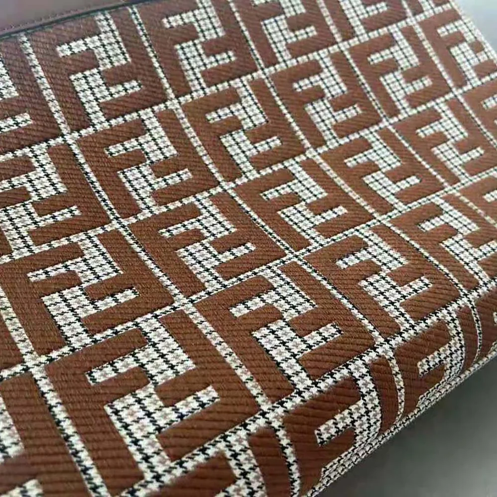 Fendi X-Tote Brown Houndstooth Wool Shopper with FF Embroidery for Women
