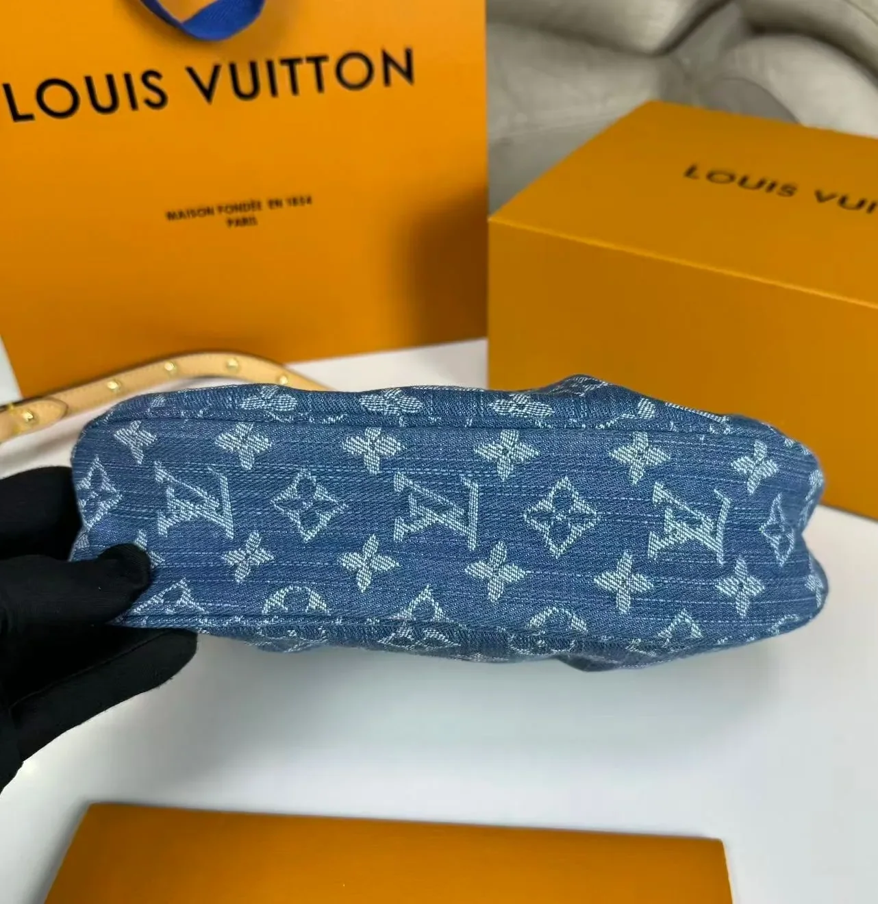 Louis Vuitton Sunset Shoulder Bag in Blue Denim Gold Hardware Louis Vuitton Sunset Shoulder Bag in Blue Denim Gold Hardware