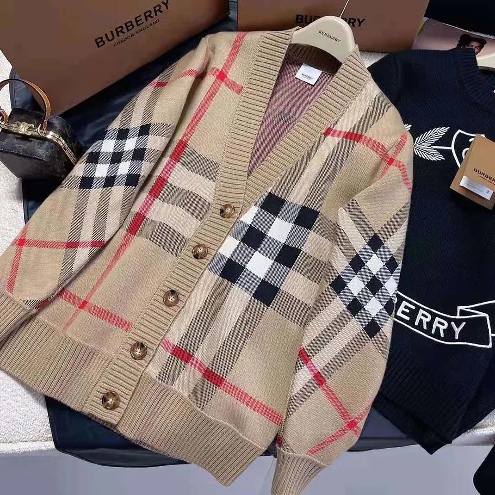 Burberry Check Technical Wool Jacquard Cardigan for Women