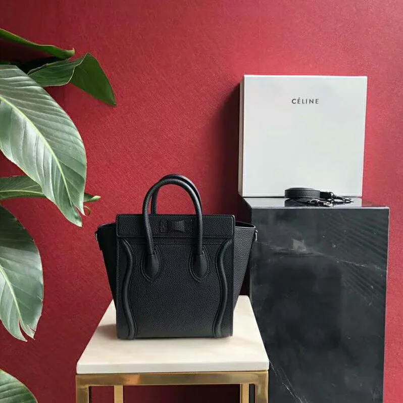Celine Nano Luggage Bag in Drummed Calfskin for Women in Black