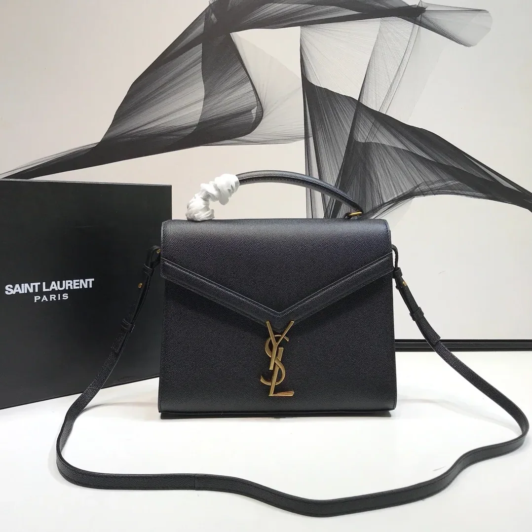 Saint Laurent Cassandra Medium Top Handle Bag In Grain Black in YSL Saint Laurent Cassandra Medium Top Handle Bag In Grain Black in YSL