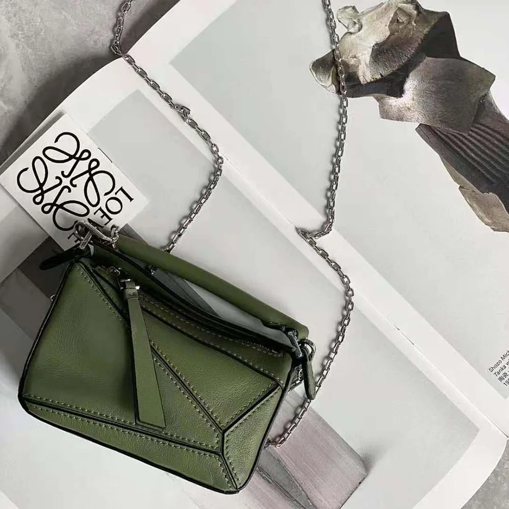 Loewe Nano Puzzle Bag in Classic Calfskin for Women in Green