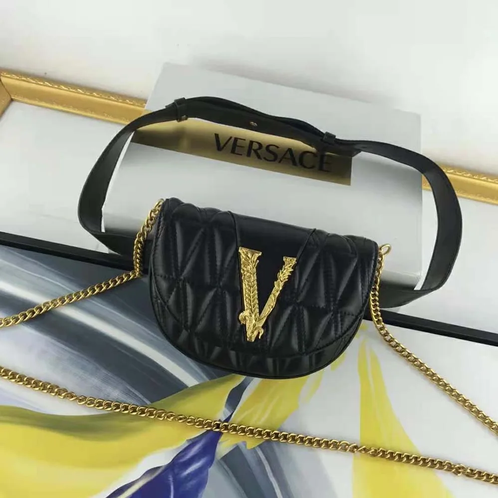 Versace Virtus Quilted Belt Bag in Calfskin Leather for Women in Black Versace Virtus Quilted Belt Bag in Calfskin Leather for Women in Black