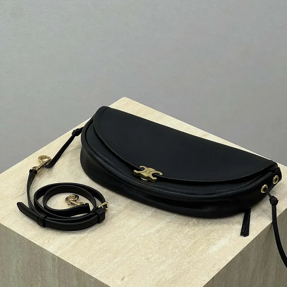 Celine Little Halfmoon Soft Triomphe in Supple Shiny Lambskin for Women in Black Celine Little Halfmoon Soft Triomphe in Supple Shiny Lambskin for Women in Black