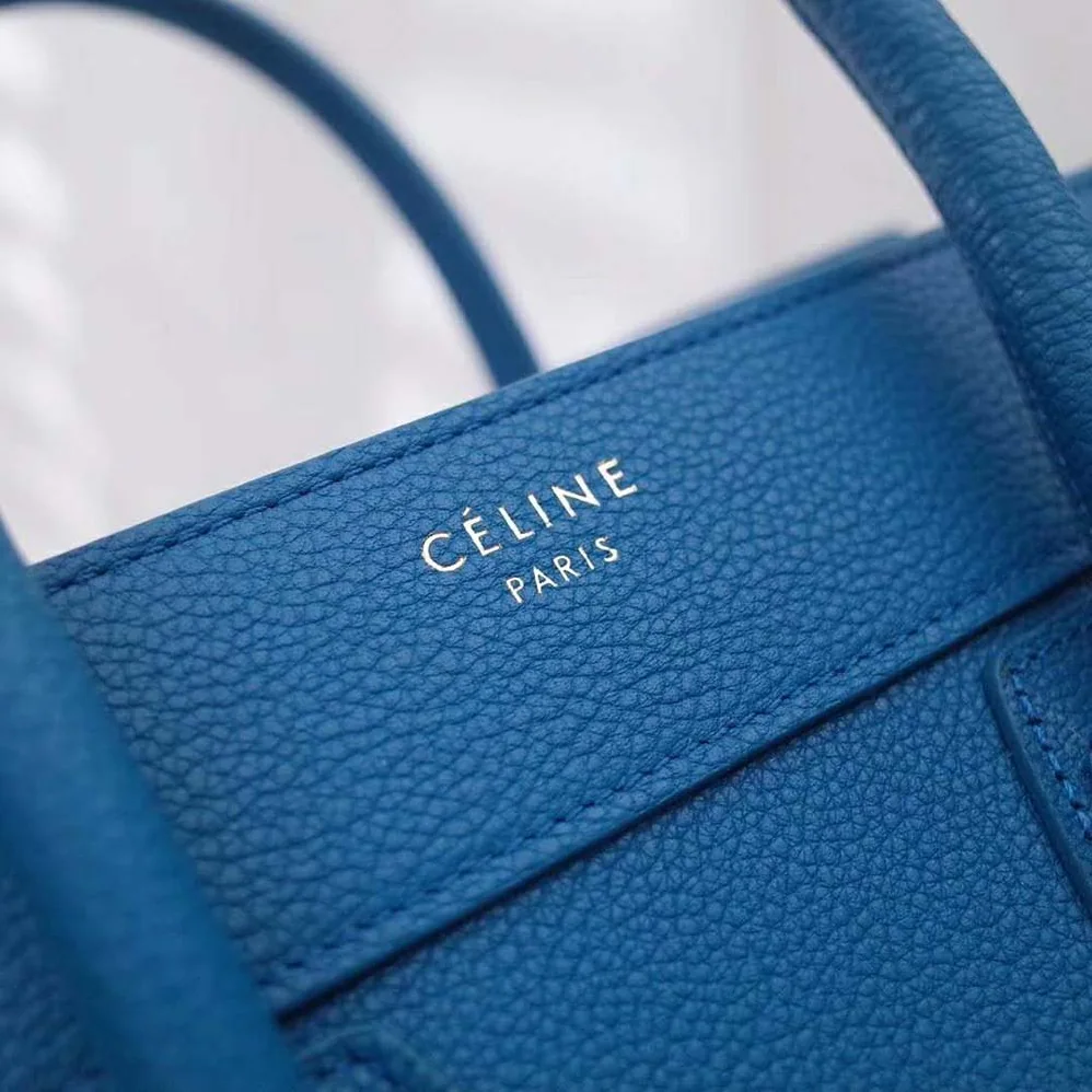 Celine Micro Luggage Handbag in Drummed Calfskin for Women in Blue Celine Micro Luggage Handbag in Drummed Calfskin for Women in Blue