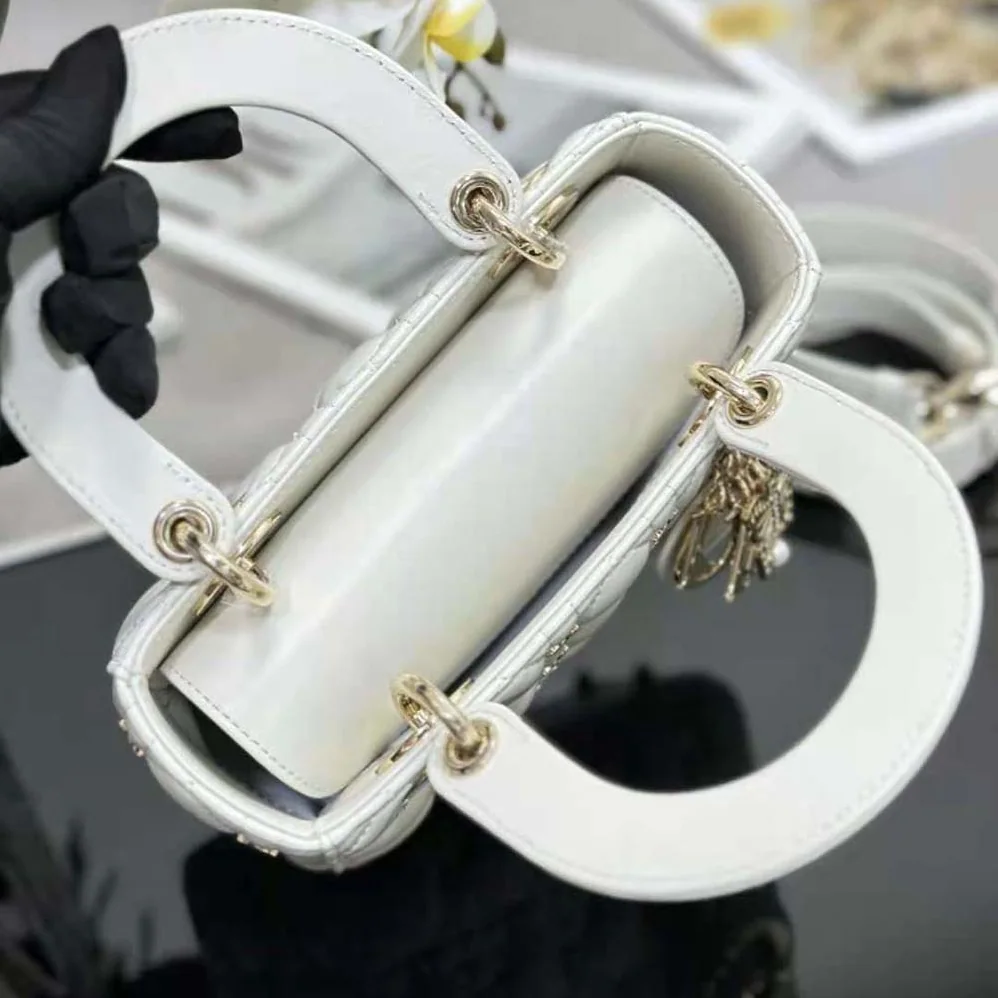 Dior Small Lady Dior Bag White Cannage Lambskin with Gold for Women in Finish Butterfly Studs Dior Small Lady Dior Bag White Cannage Lambskin with Gold for Women in Finish Butterfly Studs
