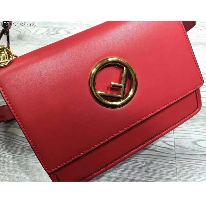 Fendi KAN I F Top Flap Leather Bag with Strap in Red