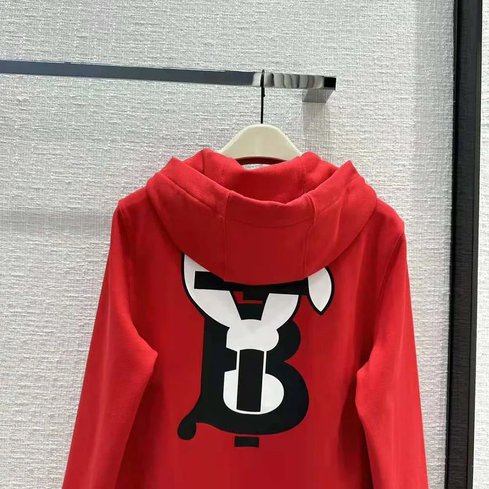 Burberry Rabbit Print Cotton Hooded Top for Men in Red
