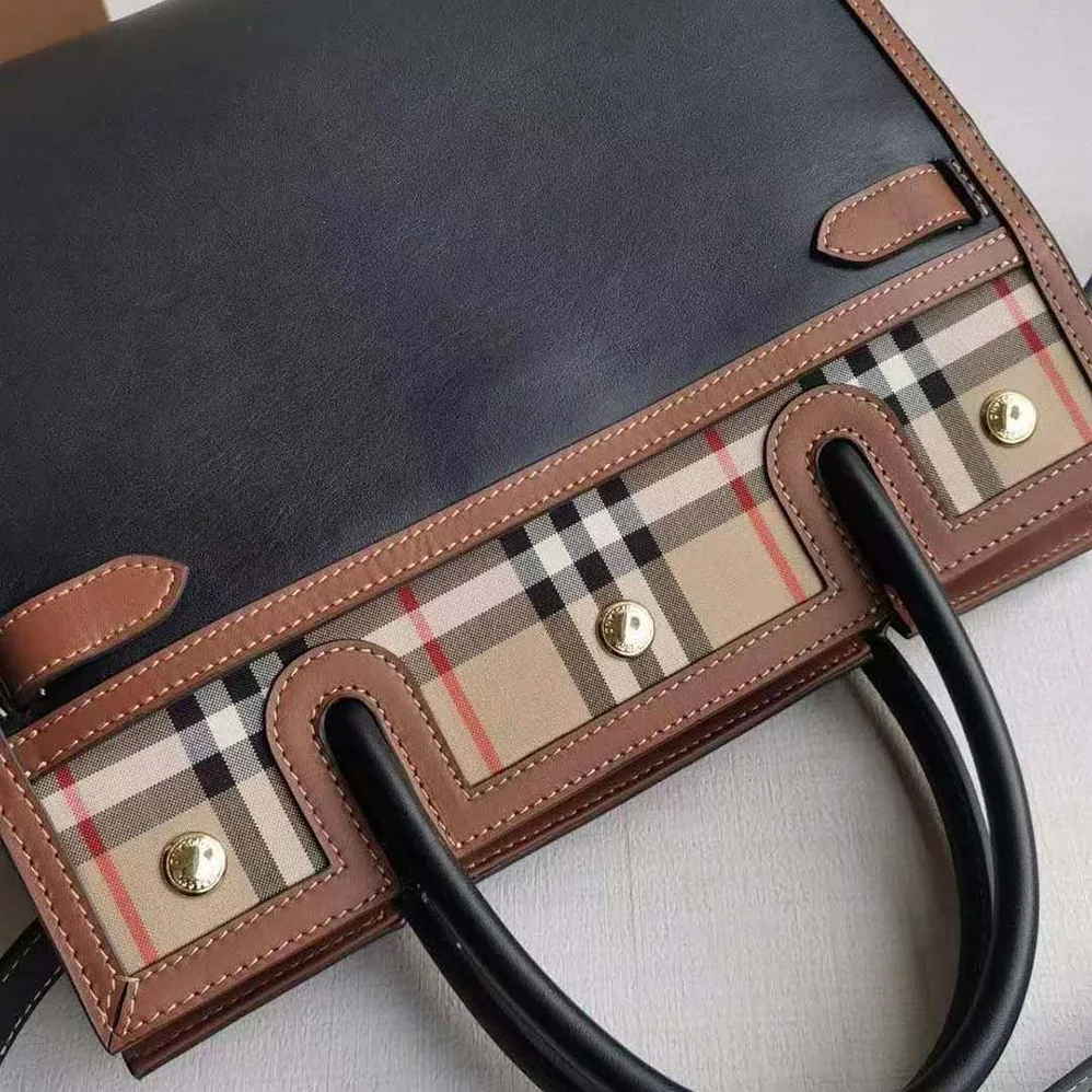 Burberry Mini Vintage Check Two-handle Title Bag for Women in Black Burberry Mini Vintage Check Two-handle Title Bag for Women in Black