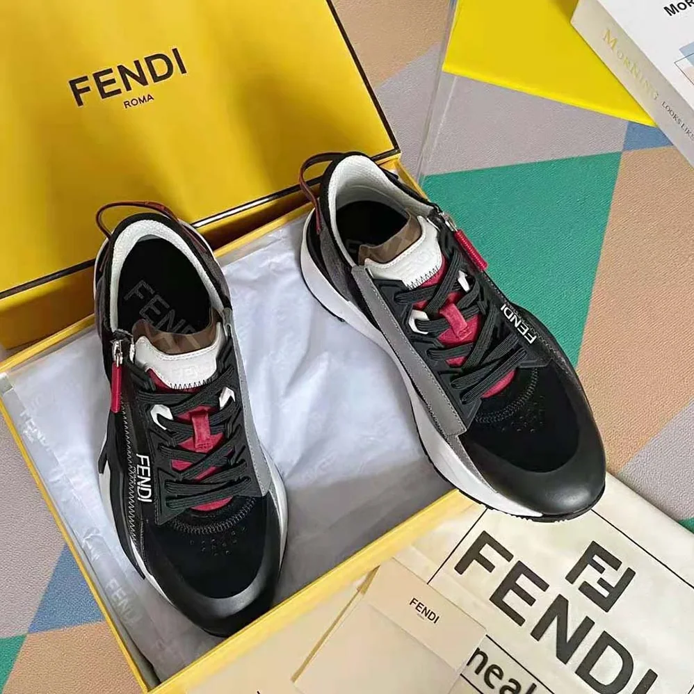Fendi Flow Multicolor Suede Low-Tops for Men in Red Fendi Flow Multicolor Suede Low-Tops for Men in Red
