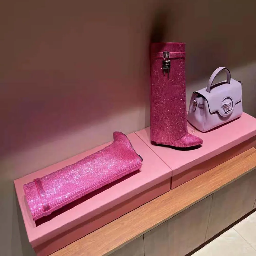 Givenchy Shark Lock Boots in Satin with Strass for Women in Pink Givenchy Shark Lock Boots in Satin with Strass for Women in Pink