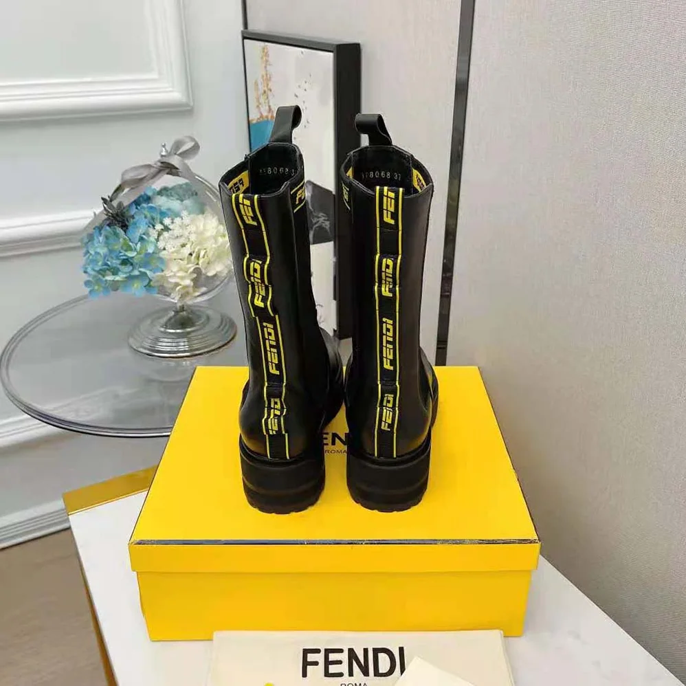 Fendi Promenades Black Leather Biker Boots for Women