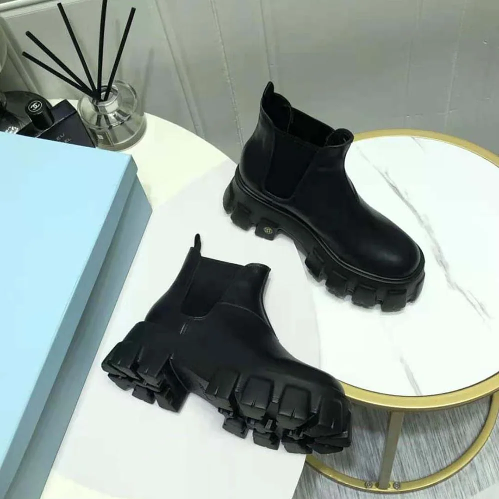 Prada Monolith Brushed Leather Booties for Women Prada Monolith Brushed Leather Booties for Women