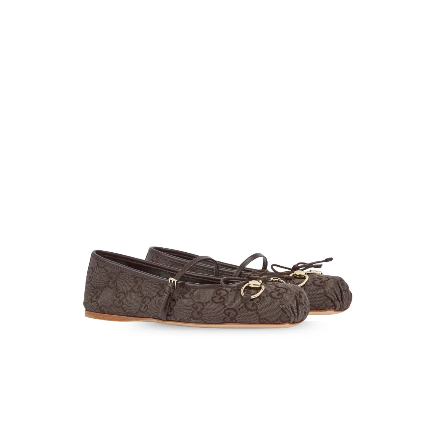 Gucci Horsebit Ballet Flats Dark Brown Canvas
