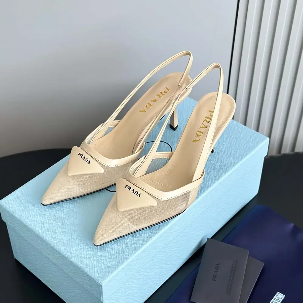 Prada Mesh Fabric Slingback Pumps for Women in Beige Prada Mesh Fabric Slingback Pumps for Women in Beige